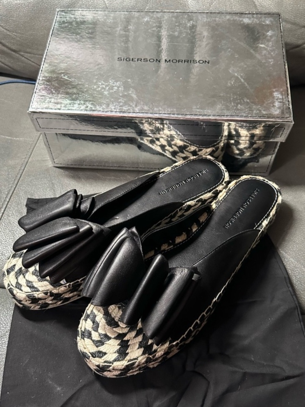 Sigerson Morrison Black Braided Espadrille Slide Mules - Picture 3 of 3